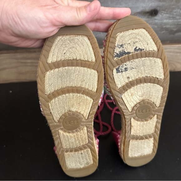 UGG Women’s Libbi Serape Striped Canvas Espadrilles Pink Fuschia Ankle Tie 7 - Picture 8 of 10